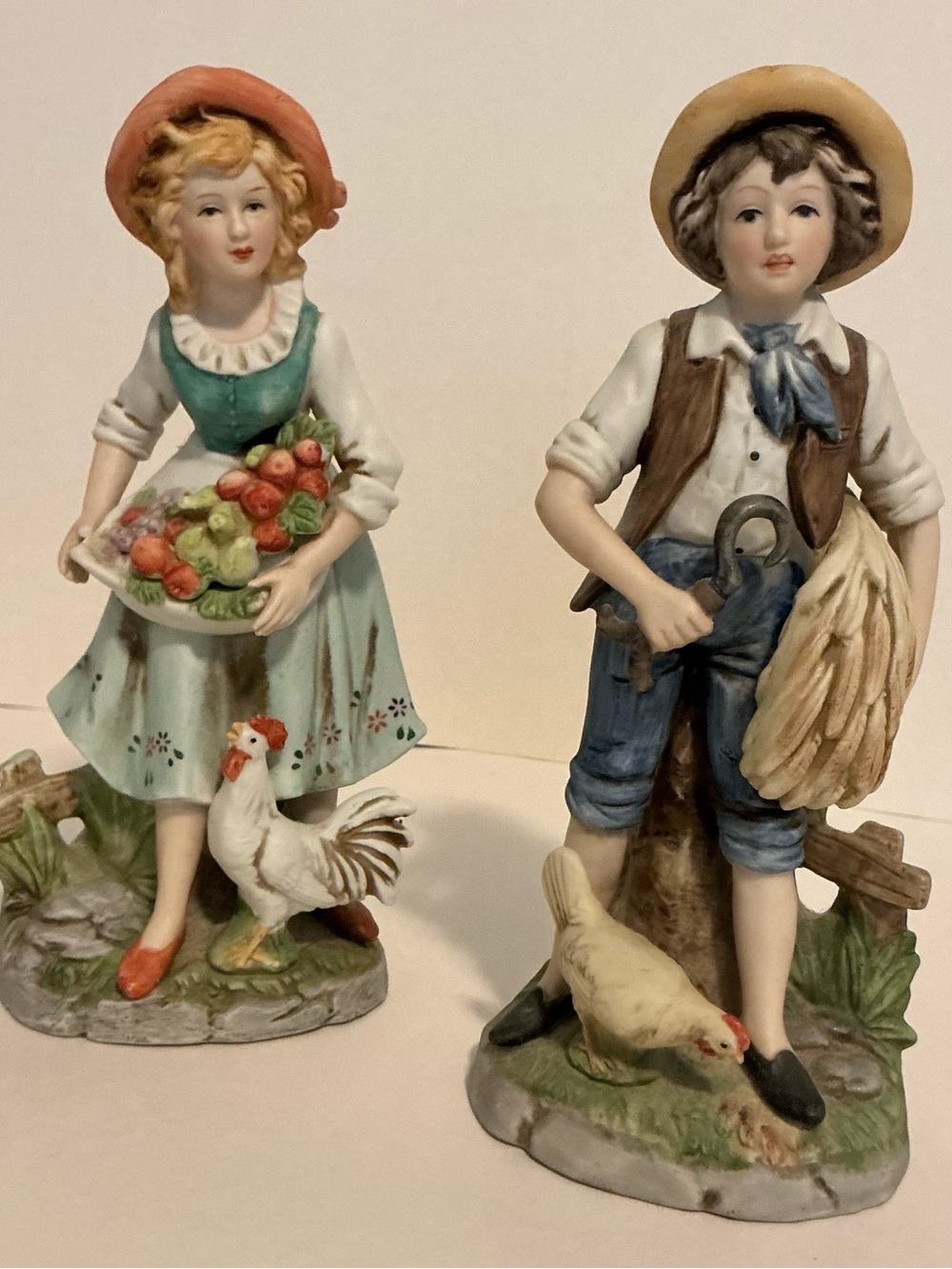 Vintage Homco Porcelain Country Farm Harvest Boy & Girl Figurines #8881 Set of 2